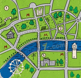 彩绘绿色城市街道地图矢量图